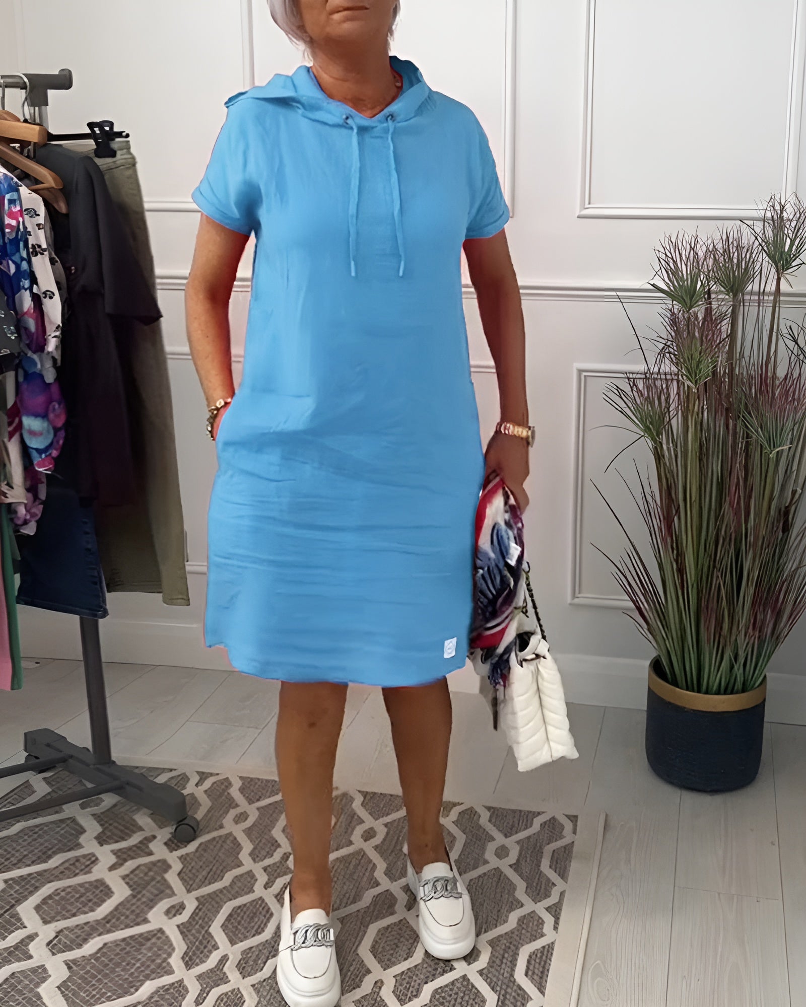 Isabelle – Ribbed Short Sleeve Hoodie Dress