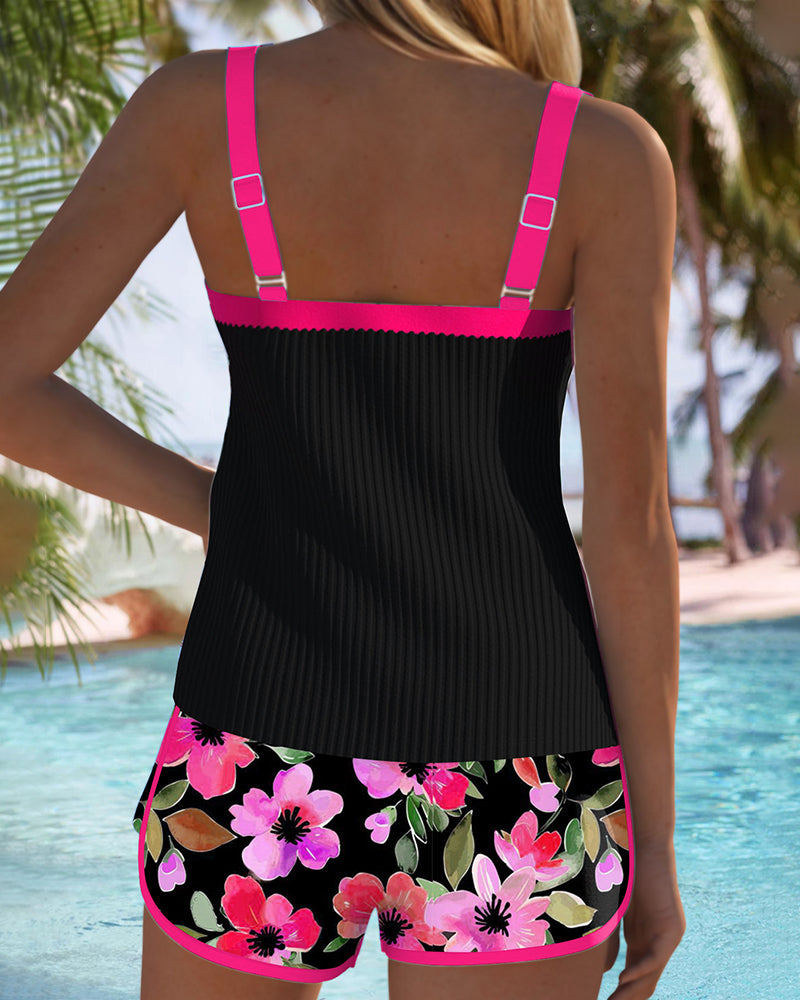 Zoe – Floral Print Tankini and Swim Shorts Set