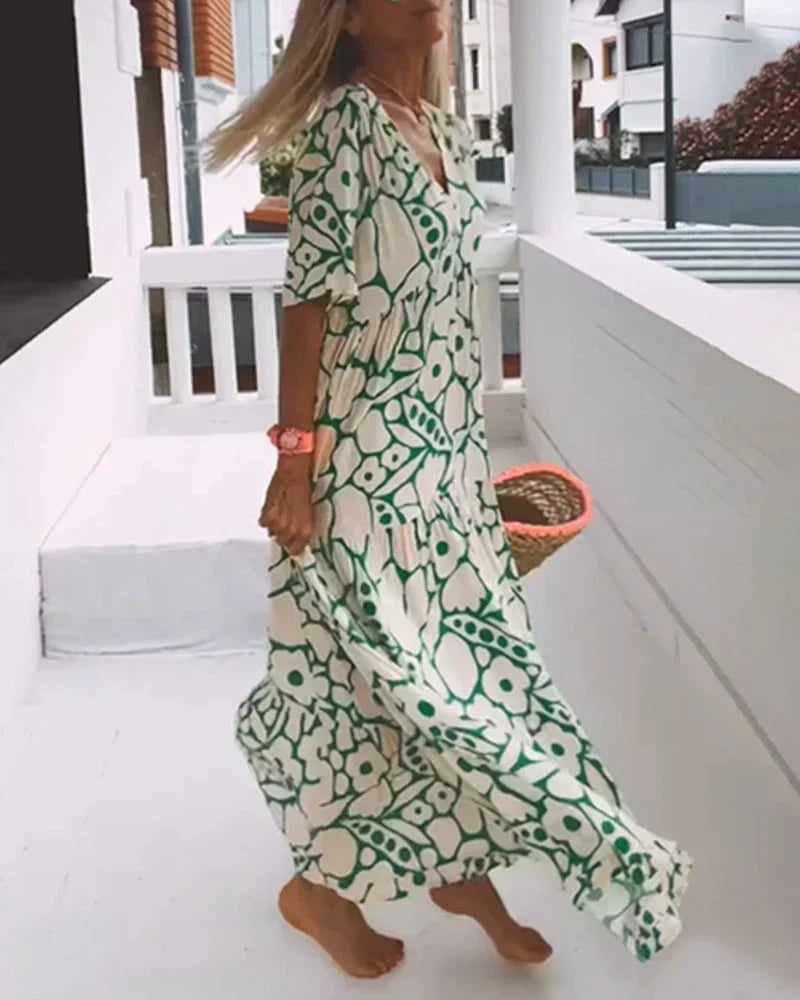 Matilda – Floral Print V Neck Summer Maxi Dress
