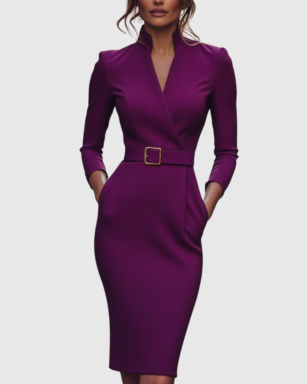 Aria – V Neck Long Sleeve Pencil Midi Dress