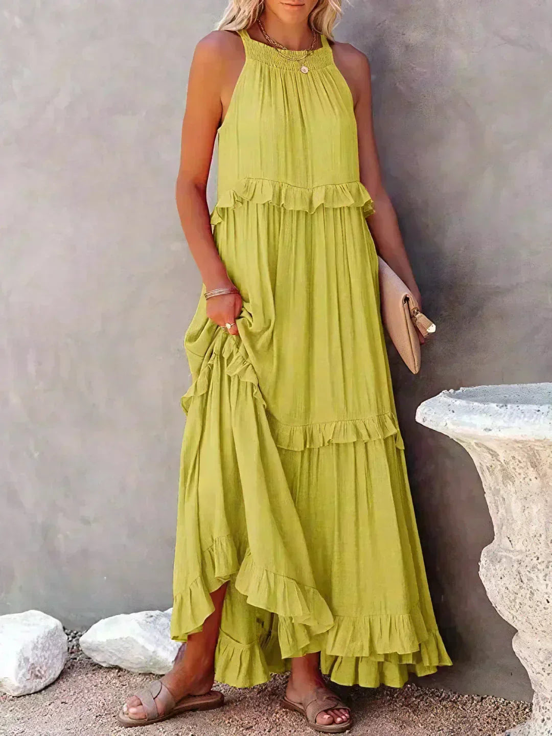 Veronica – High Neck Tiered Ruffle Summer Maxi Dress