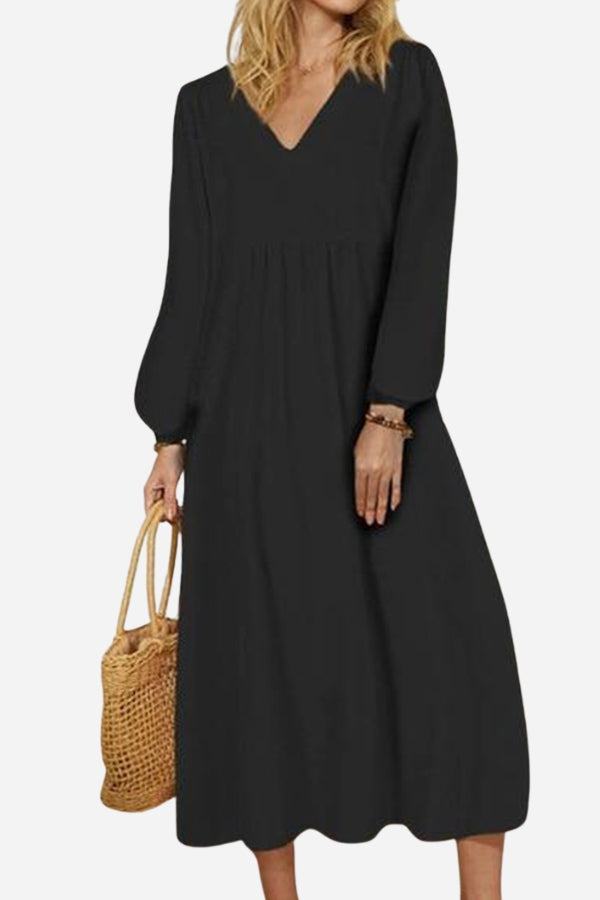 Isabella – V Neck Balloon Sleeve Smocked Waist Maxi Dress