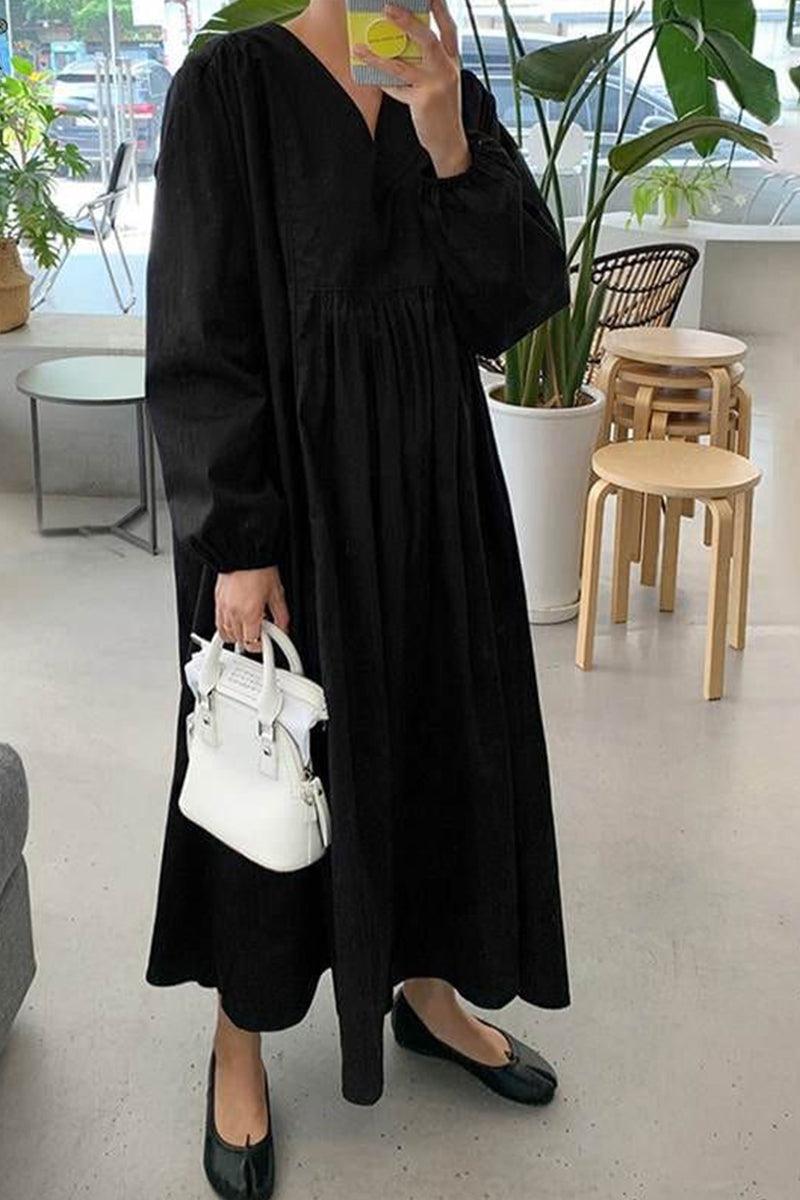 Isabella – V Neck Balloon Sleeve Smocked Waist Maxi Dress