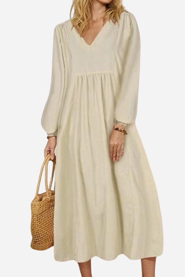 Isabella – V Neck Balloon Sleeve Smocked Waist Maxi Dress