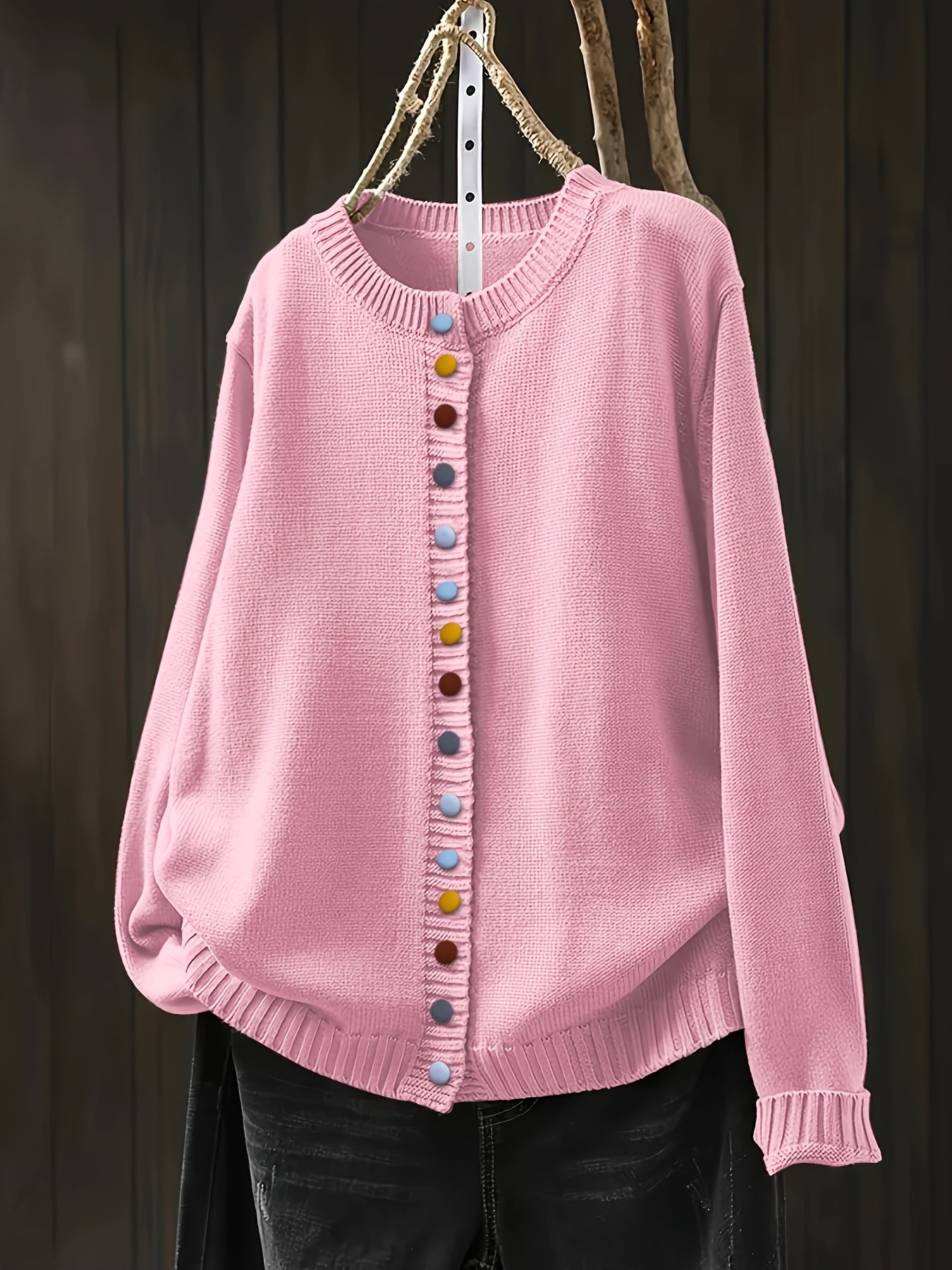 Catalina – Contrast Button Crew Neck Knit Cardigan