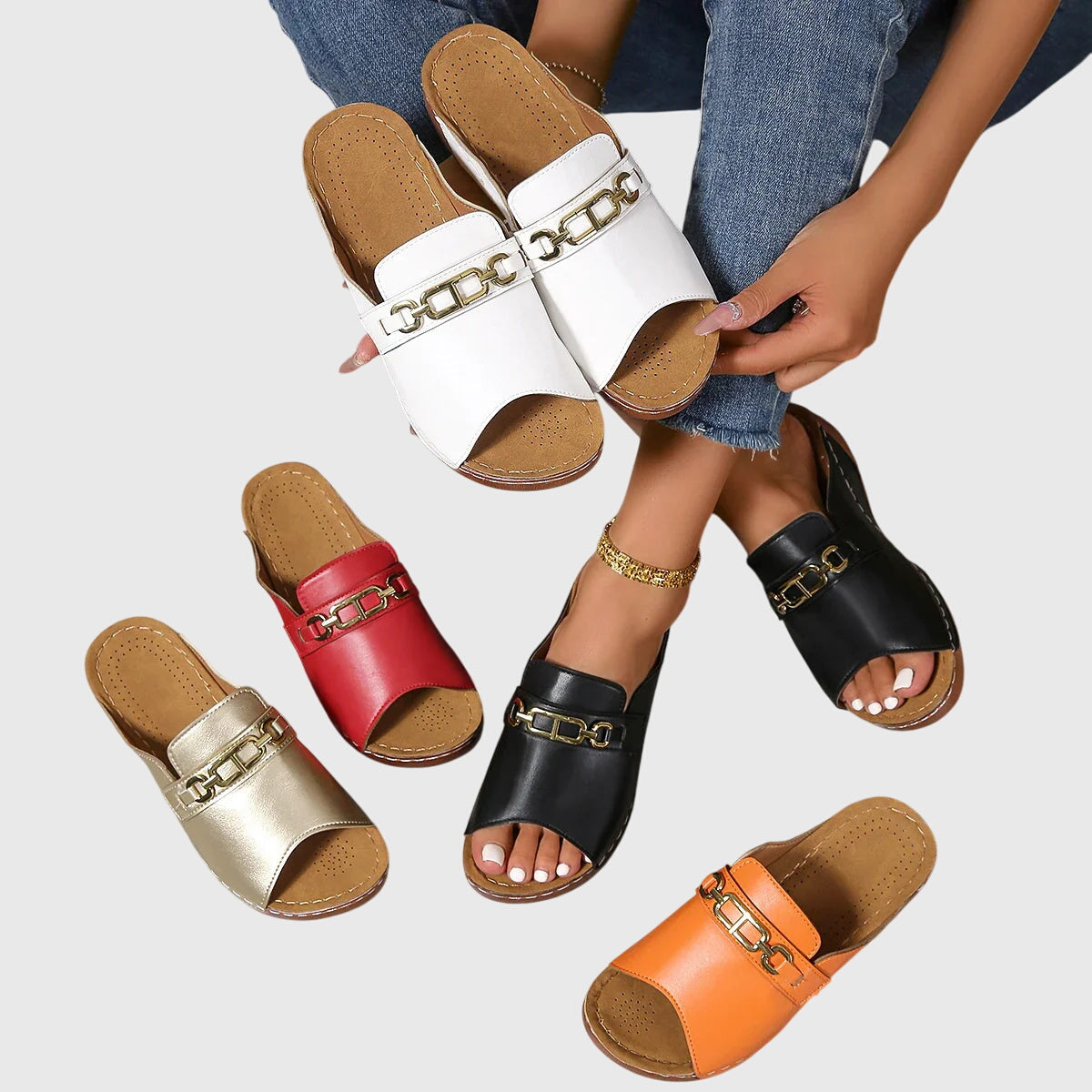 Esther – Chain Slingback Flat Sandals