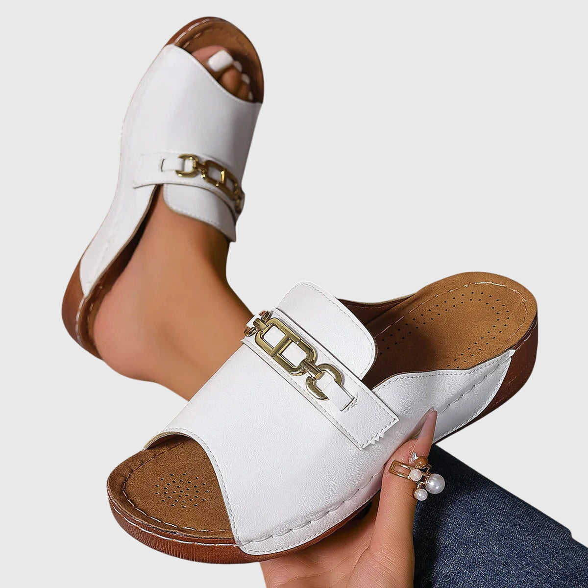 Esther – Chain Slingback Flat Sandals