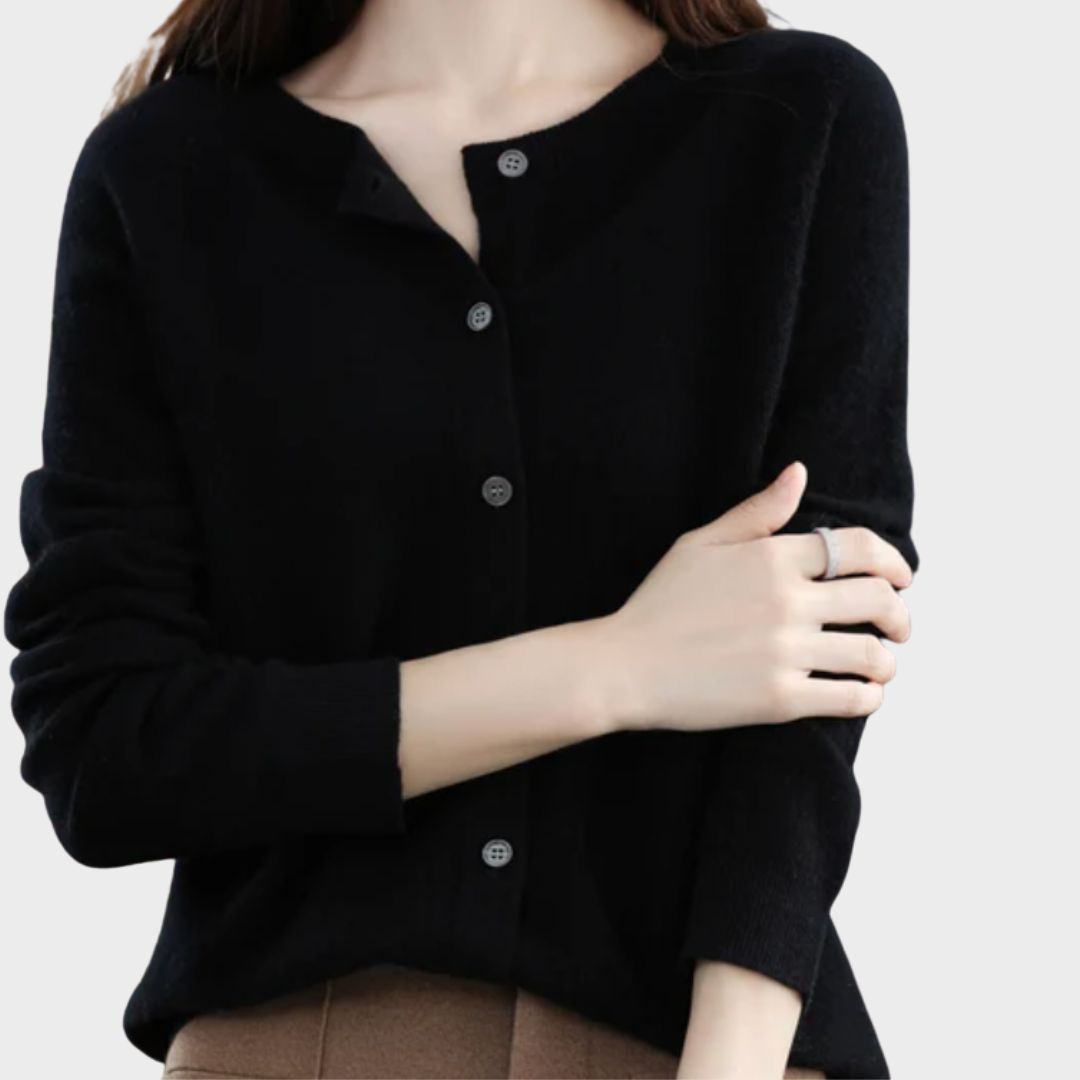 June – Fuzzy Crew Neck Button Up Cardigan