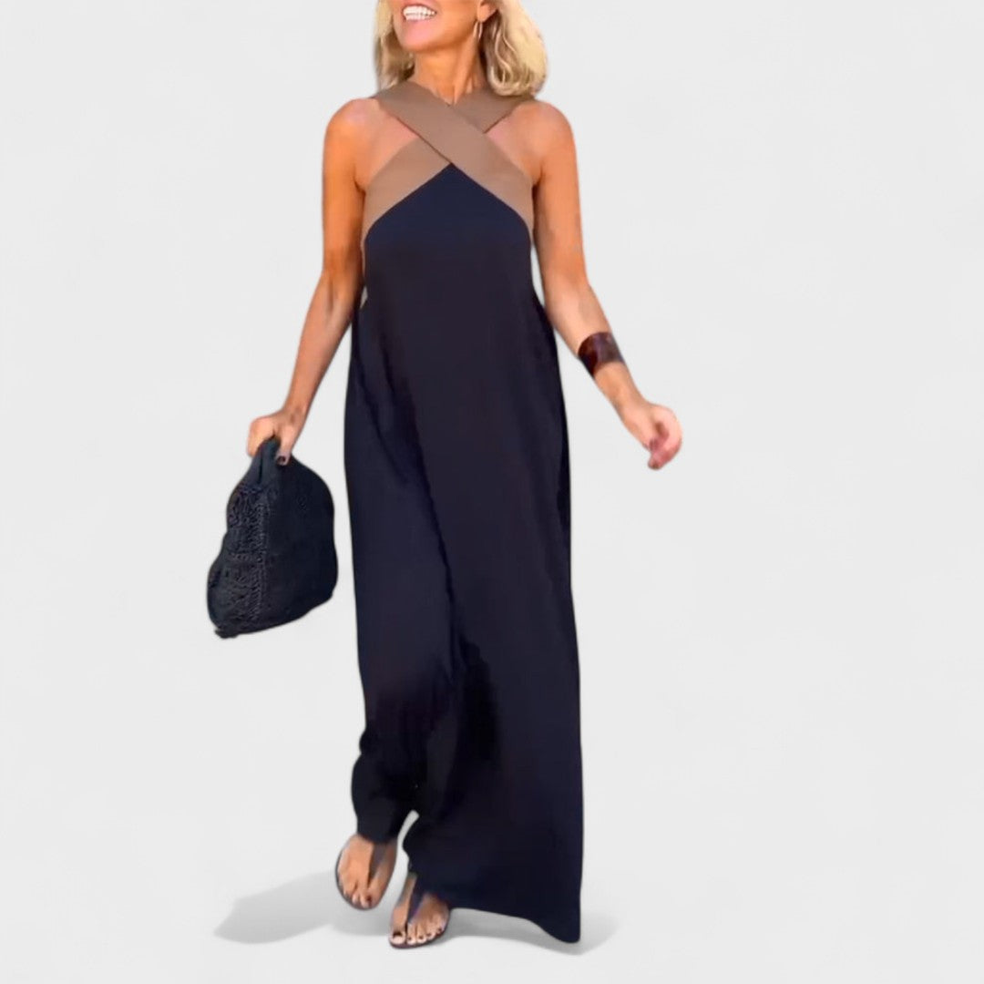 Ophelia – Cross Halter Neck Flowy Maxi Dress