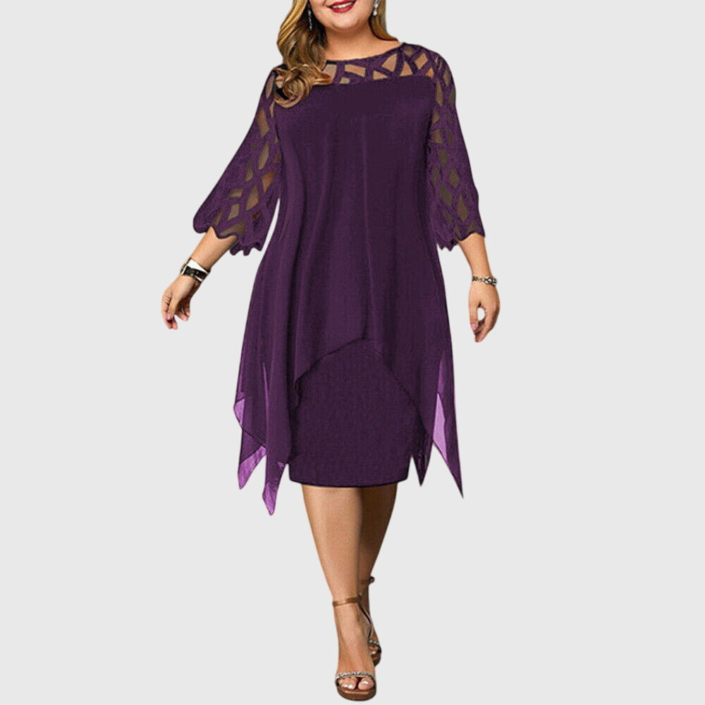 Matilda – Lace Sleeve Handkerchief Hem Midi Dress