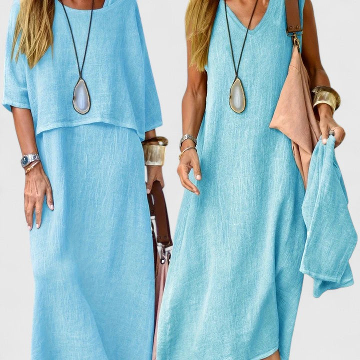 Elise – V Neck Maxi Dress and Short Sleeve Top Set