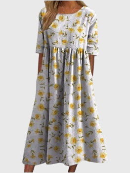 Camille – Floral Print Scoop Neck Flowy Midi Dress