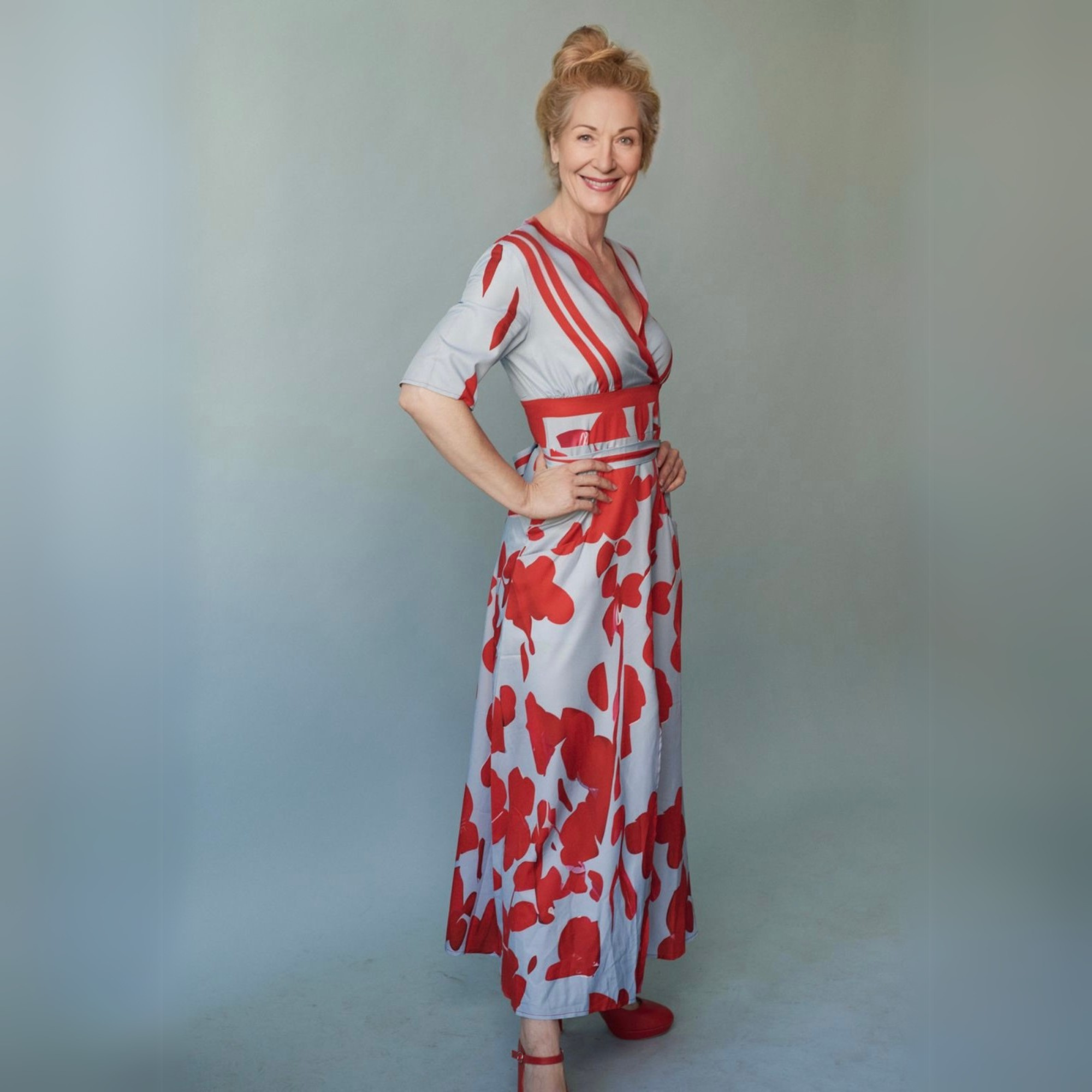 Journee – Floral Print Wrap V Neck Maxi Dress