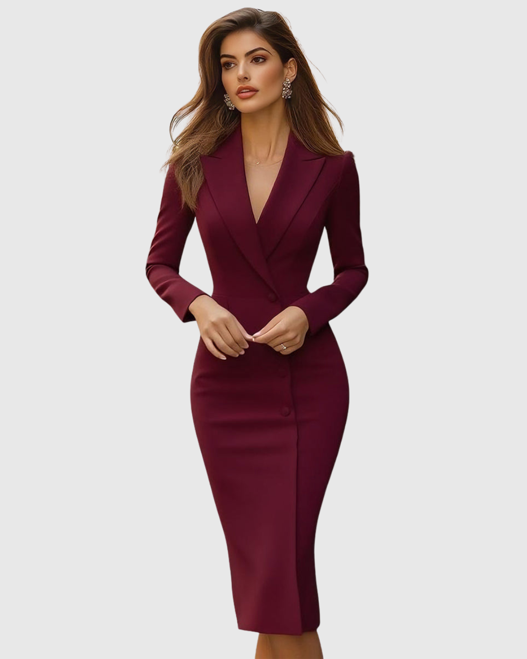 Anna – Tailored Wrap V Neck Pencil Midi Dress