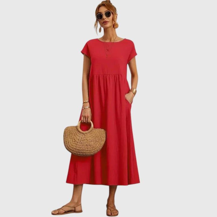 Fiona – Crew Neck A Line Summer Midi Dress