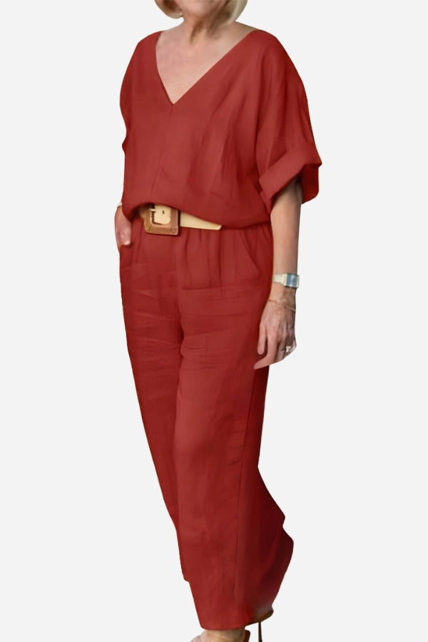Lilah – V Neck Batwing Top and Straight Leg Pants Set
