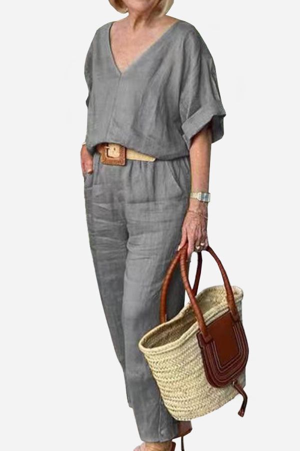 Lilah – V Neck Batwing Top and Straight Leg Pants Set