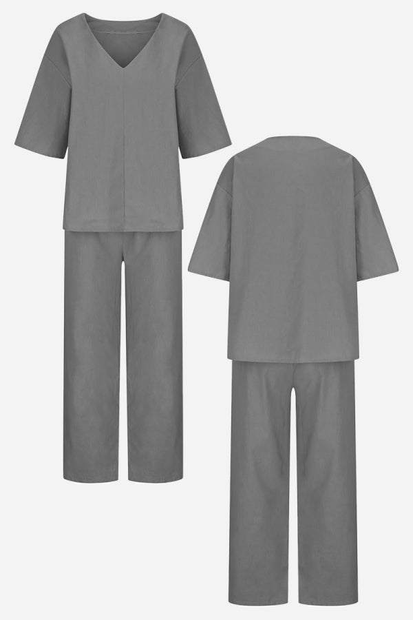 Lilah – V Neck Batwing Top and Straight Leg Pants Set