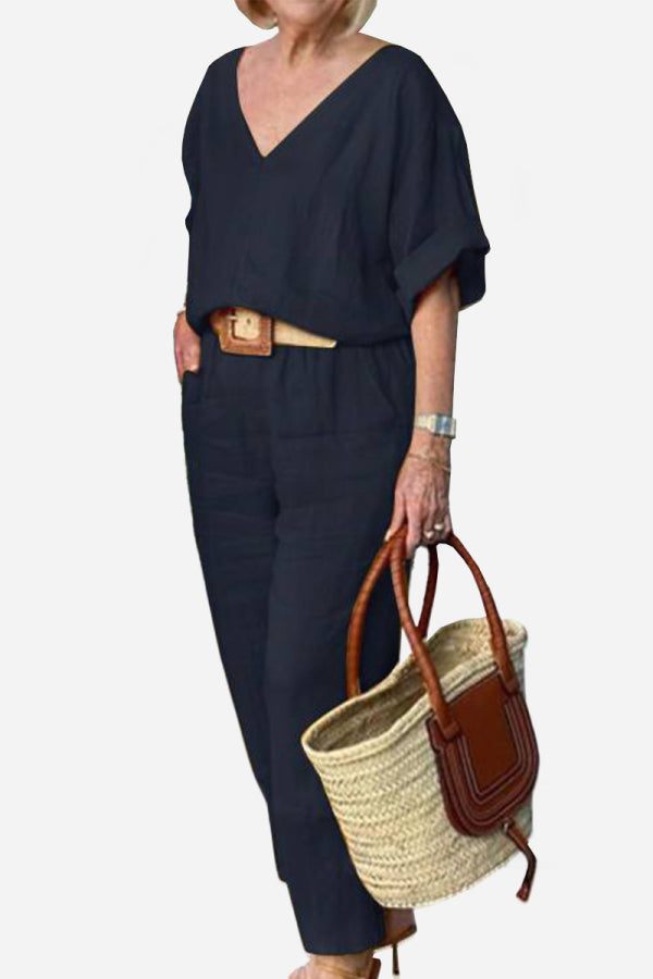 Lilah – V Neck Batwing Top and Straight Leg Pants Set