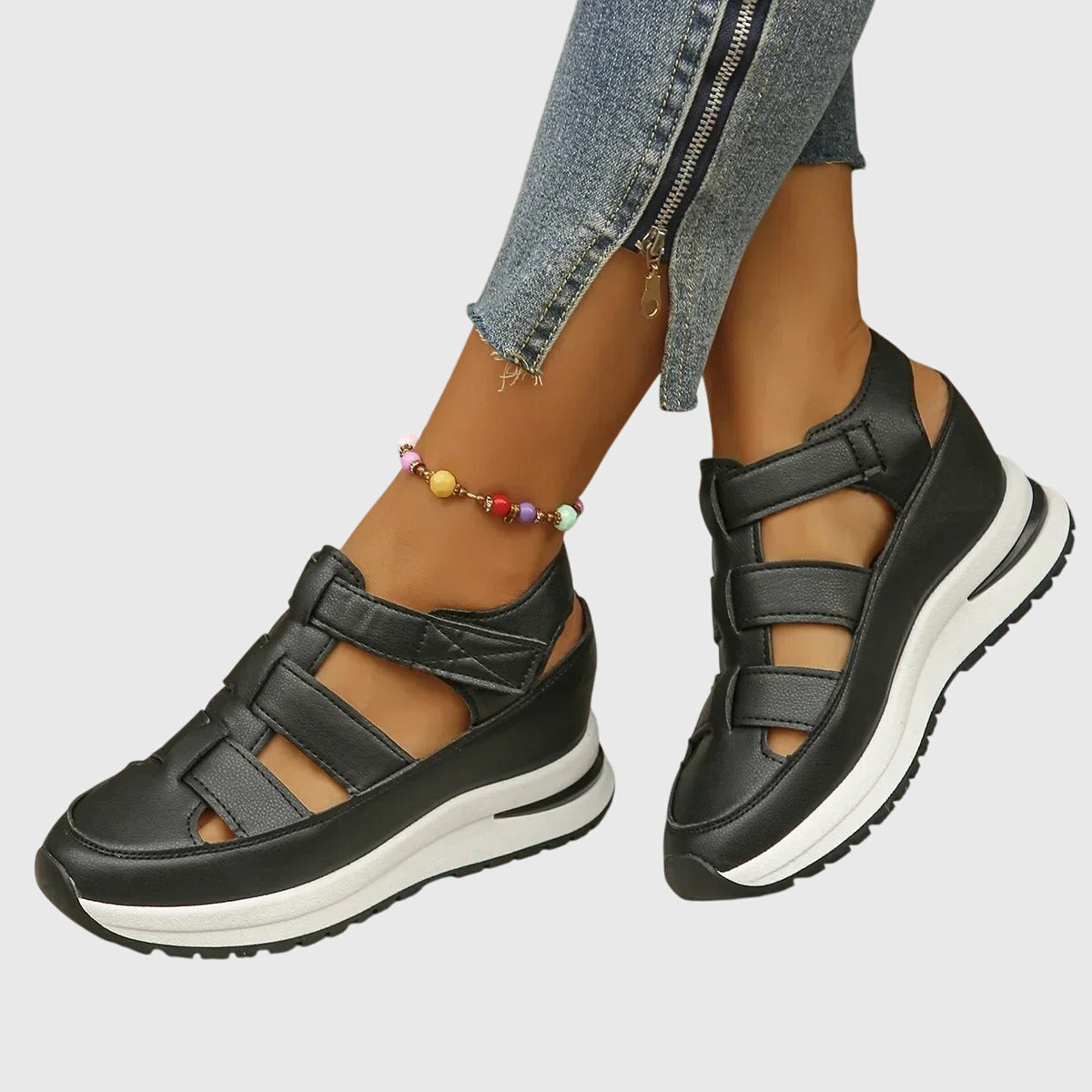 Sarah – Cutout Closed Toe Wedge Sandals
