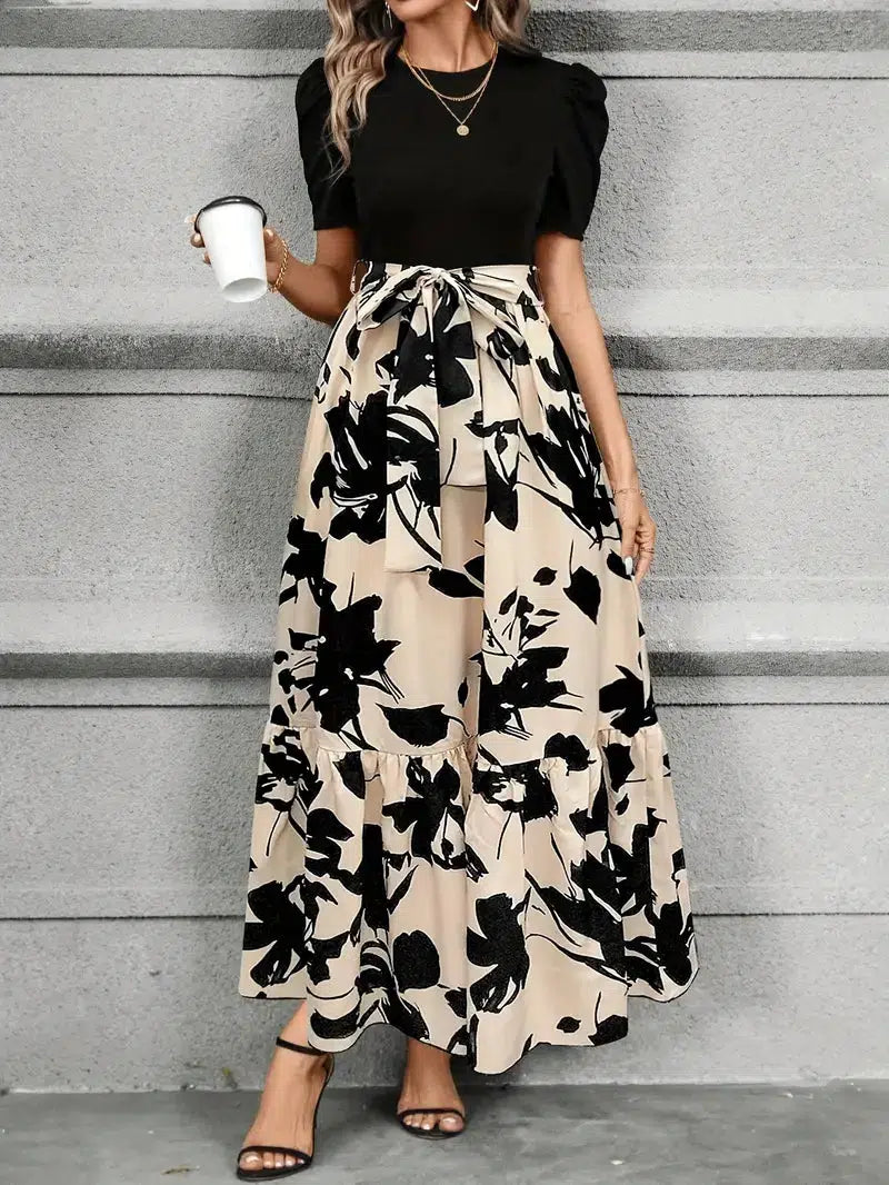 Brielle – Floral Puff Sleeve Fit And Flare Maxi Dress