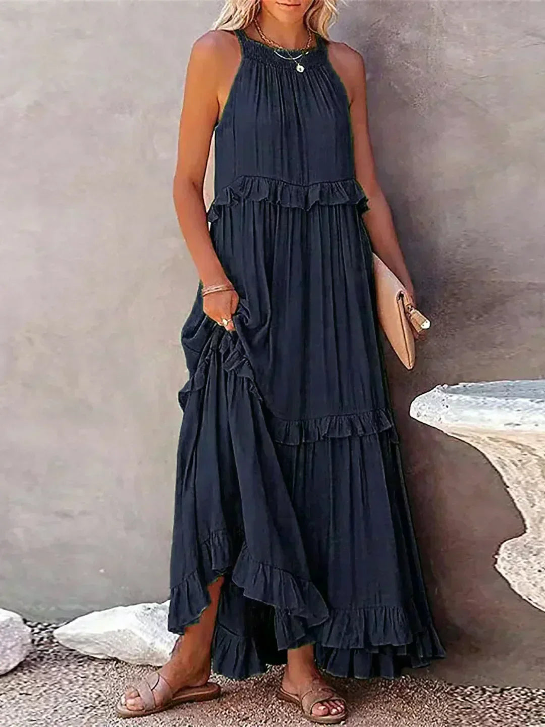 Veronica – High Neck Tiered Ruffle Summer Maxi Dress