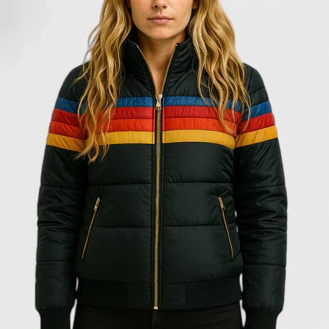 Valerie – Rainbow Striped Puffer Jacket
