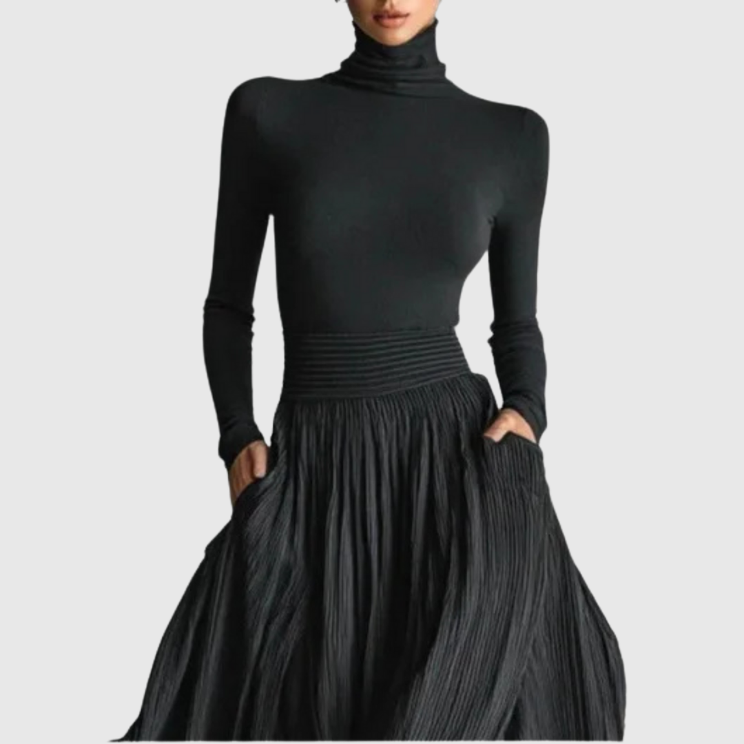 Talia – Turtleneck Top and High Waist Maxi Skirt Set