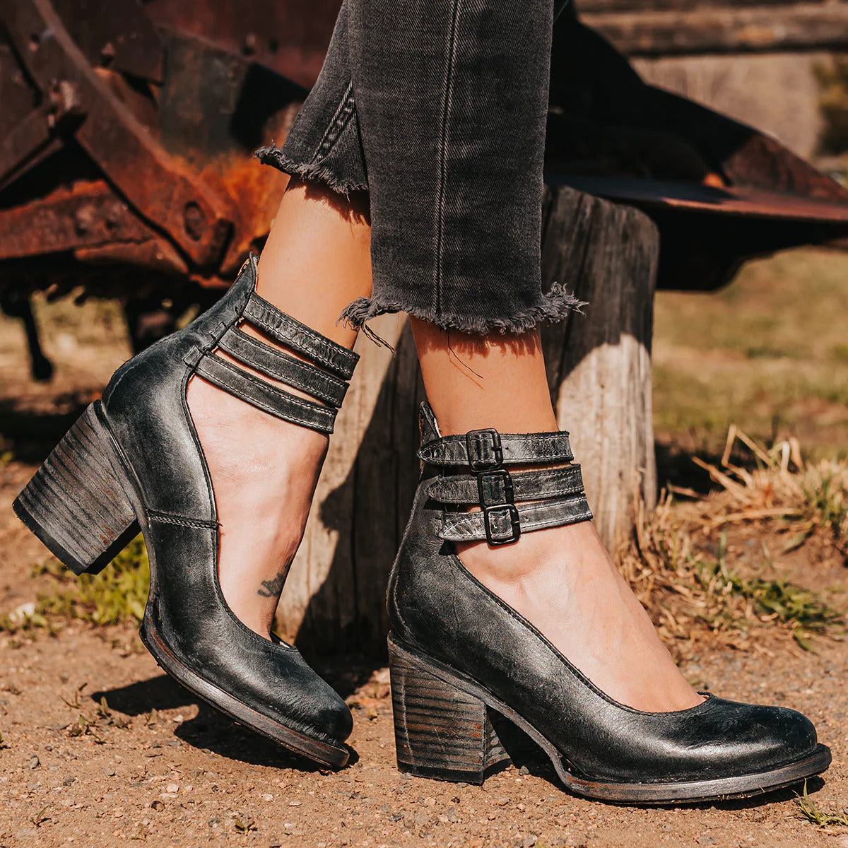Amelia – Patent Ankle Strap Block Heel Sandals