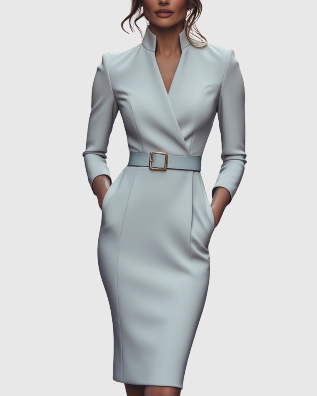 Aria – V Neck Long Sleeve Pencil Midi Dress