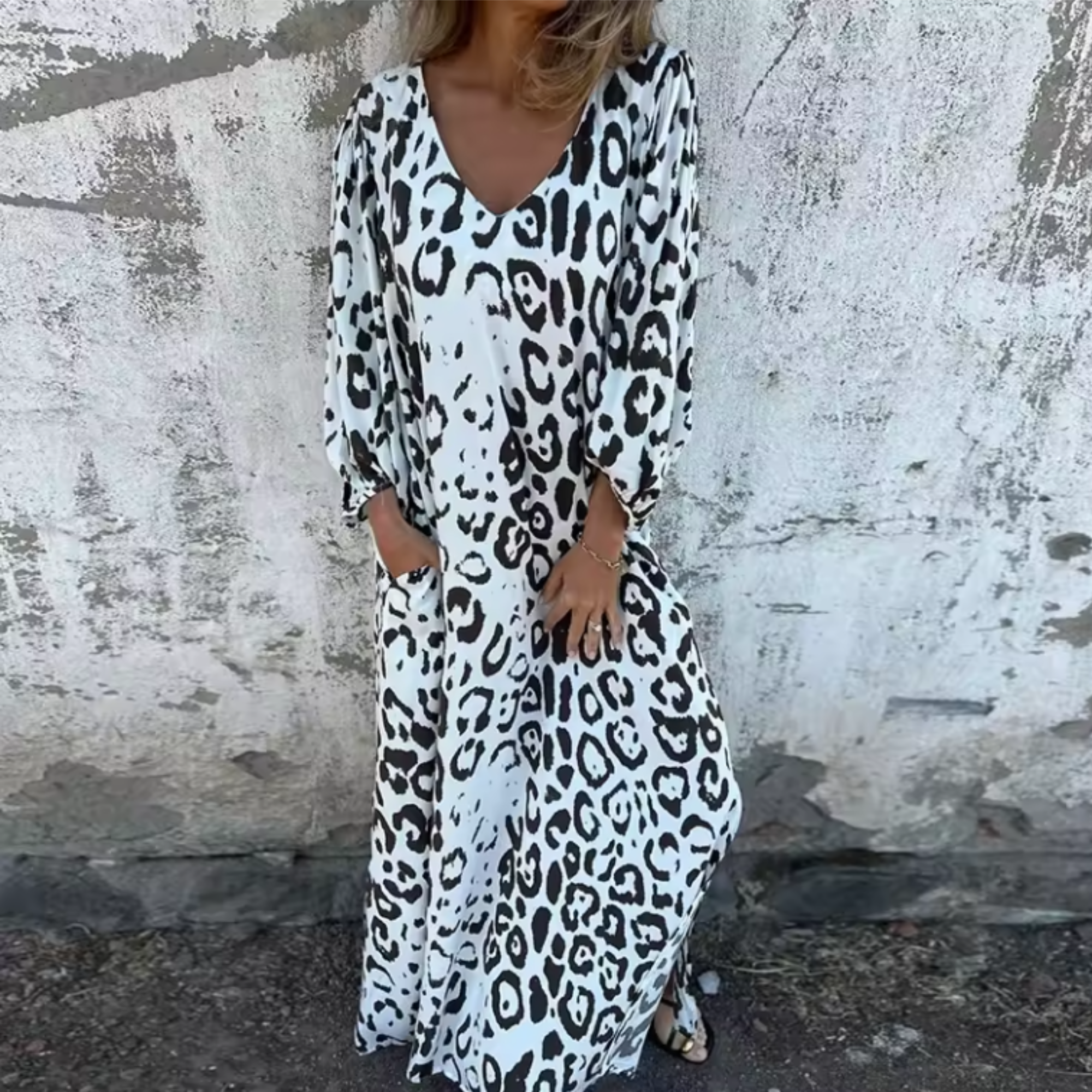 Marina – Leopard Print V Neck Flowy Maxi Dress