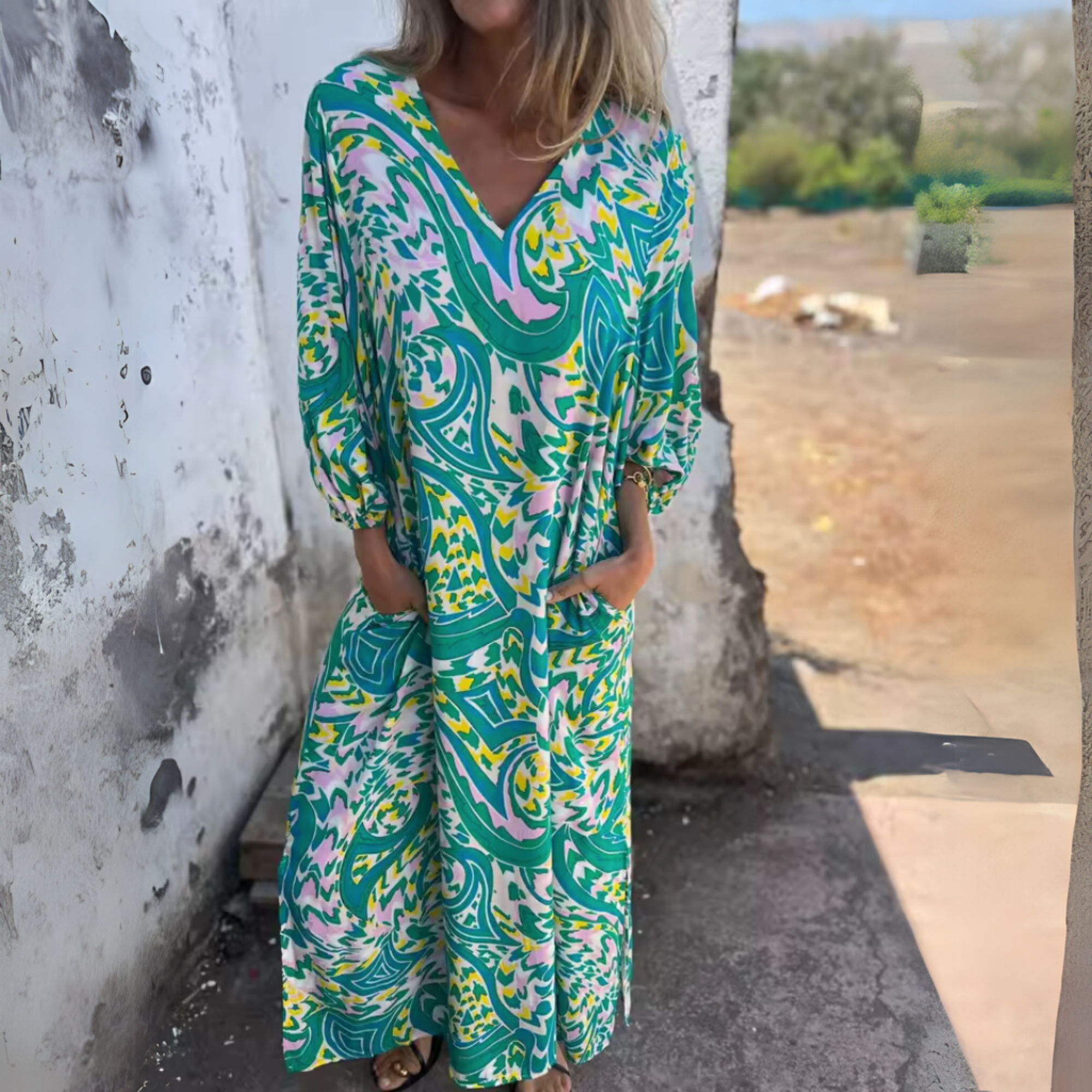 Marina – Leopard Print V Neck Flowy Maxi Dress