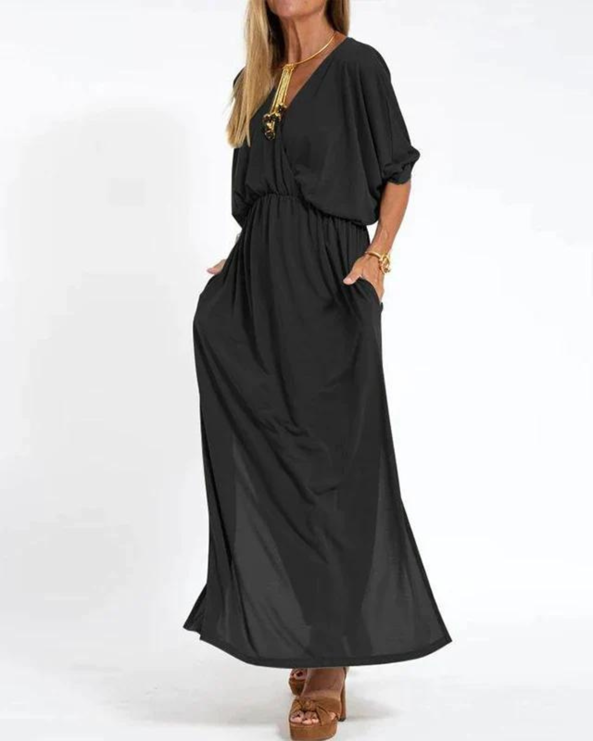 Daisy – Flutter Sleeve V Neck Flowy Maxi Dress