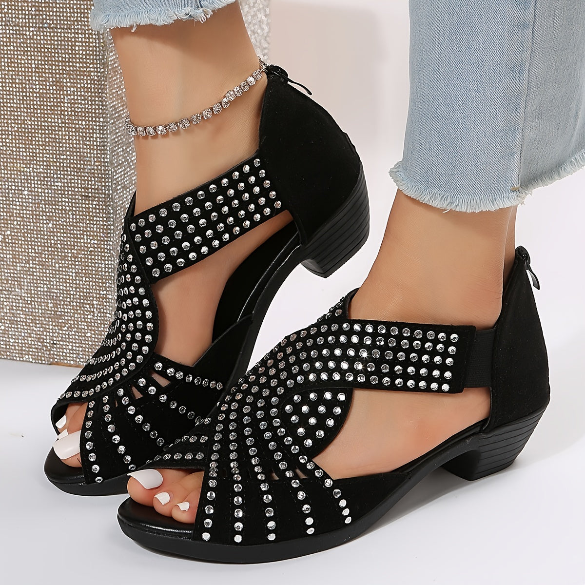 Bailey – Studded Crisscross Block Heel Sandals