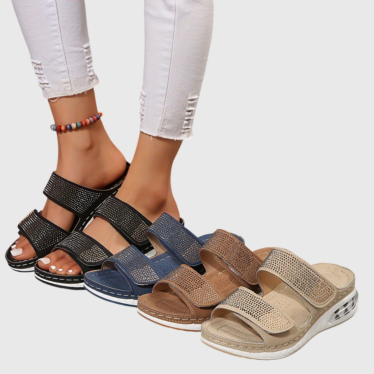 Hailey – Denim Double Strap Slide Sandals