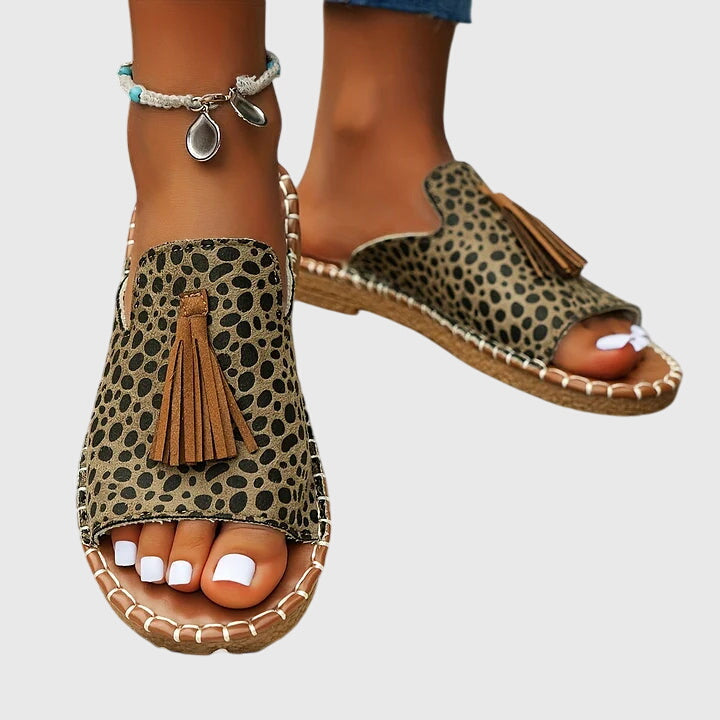 Adelaide – Boho Print Beaded Slide Sandals