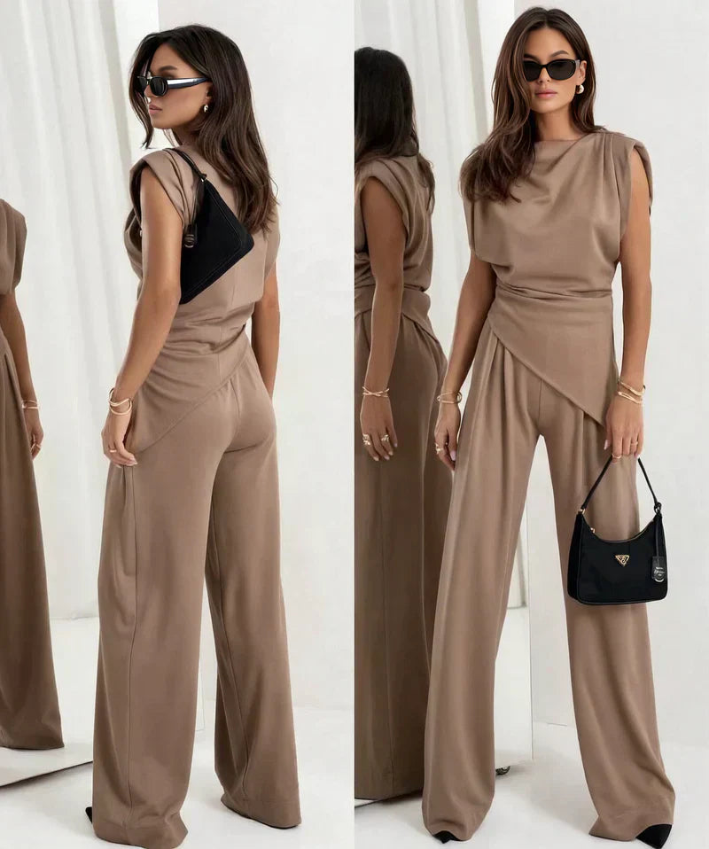 Fiona – Mock Neck Top and Pleated Wide Leg Pants Set