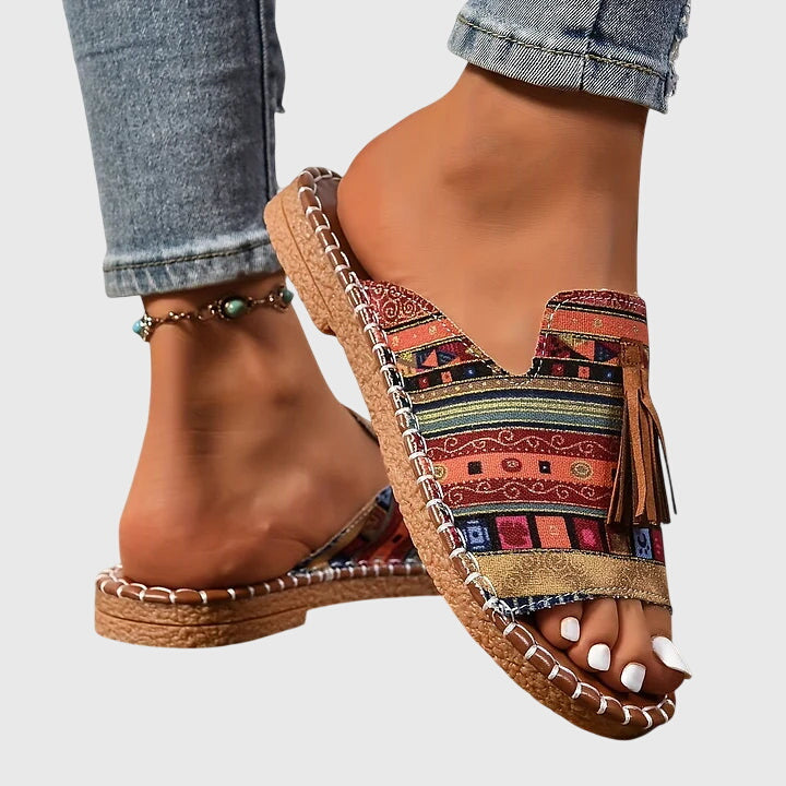 Adelaide – Boho Print Beaded Slide Sandals