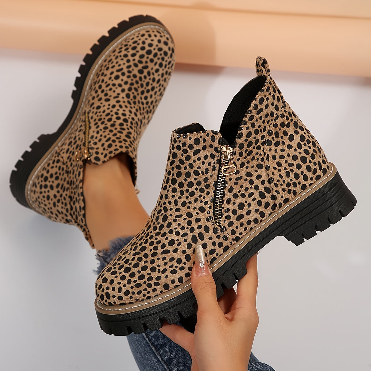Rebecca – Leopard Print Lace Up Ankle Boots