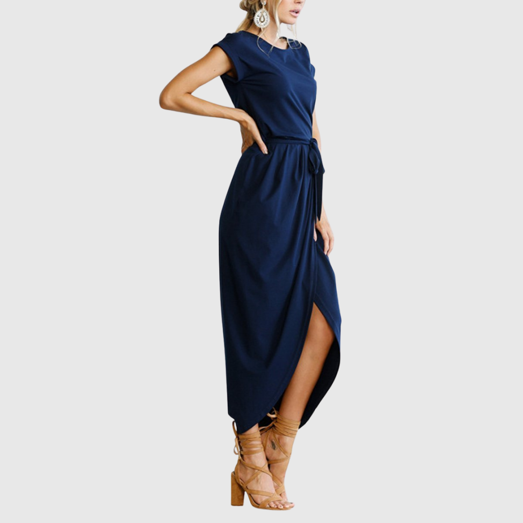 Jolene – Striped Tie Waist Short Sleeve Midi Dress
