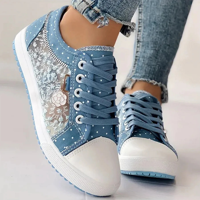 Juliette – Rhinestone Denim Lace Up Sneakers
