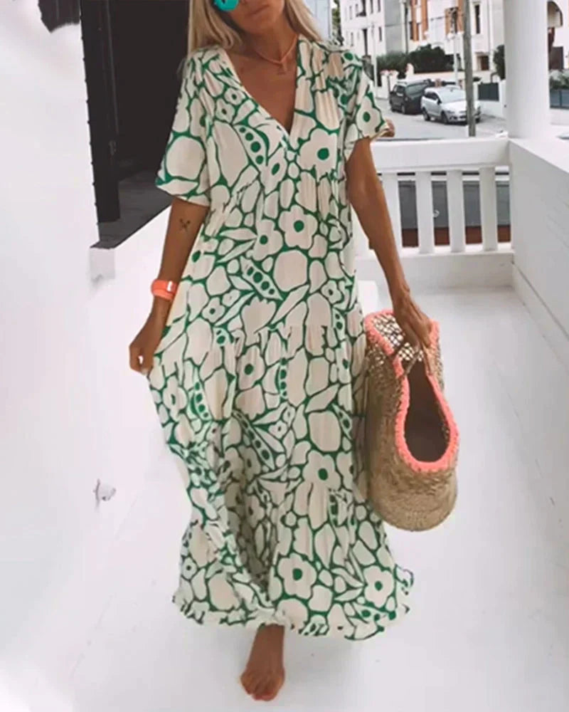 Matilda – Floral Print V Neck Summer Maxi Dress