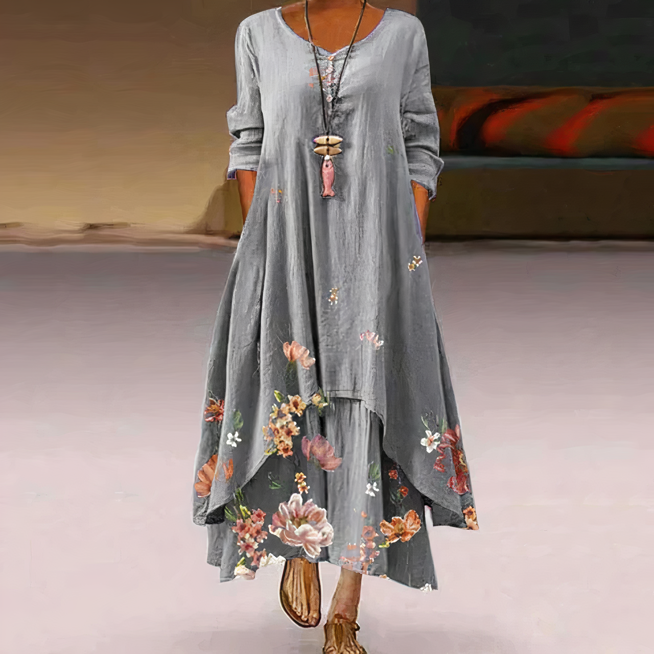 Jolene – Floral Print Long Sleeve Flowy Maxi Dress