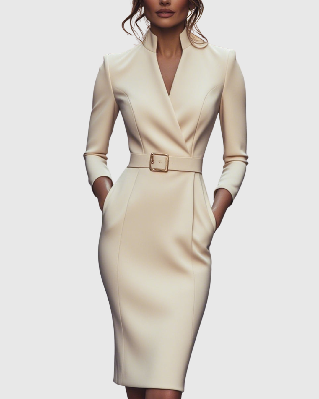 Aria – V Neck Long Sleeve Pencil Midi Dress