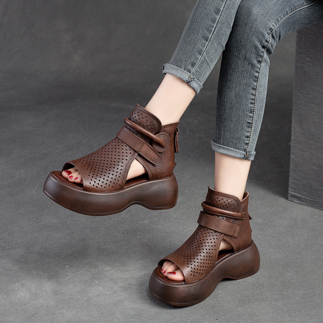 Jolene – Perforated Peep Toe Platform Sandal Boots