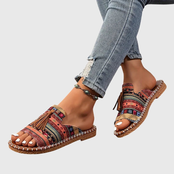 Adelaide – Boho Print Beaded Slide Sandals