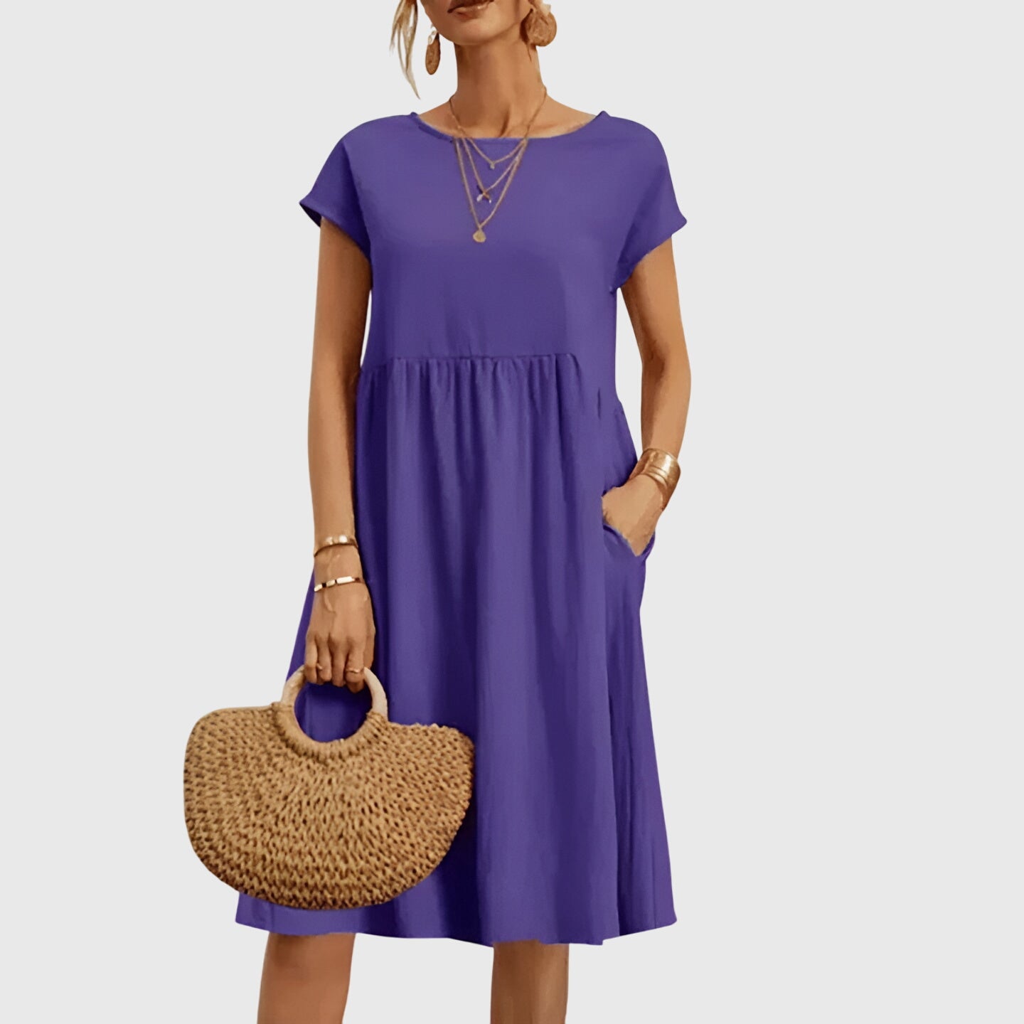 Juliette – Crew Neck Short Sleeve Babydoll Midi Dress