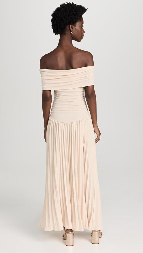 Amara – Off Shoulder Pleated Evening Maxi Dress