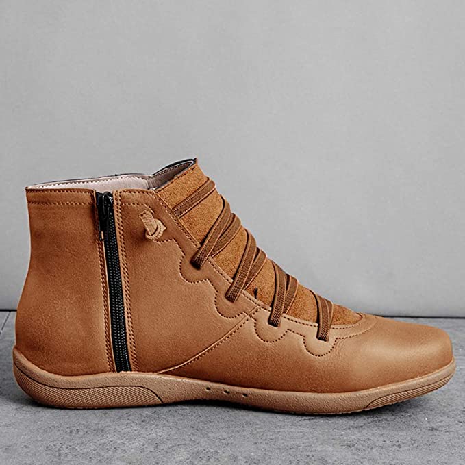 Mia – Leather Round Toe Wedge Ankle Boots
