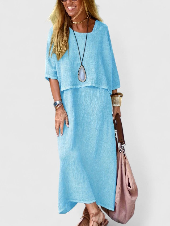 Elise – V Neck Maxi Dress and Short Sleeve Top Set